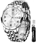 OLEVS White Watch for Men Luxury Dress Analog Quartz Silver Stainless Steel Waterproof Luminous Date Diamond Business Two Tone Casual Wrist Watch