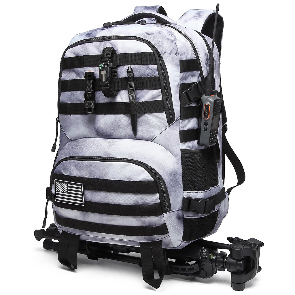 Aodethon 45L Military Tactical Backpack 3 Day Assault Pack with Molle Bug Out Bag Waterproof Large Army Rucksack (BlackWhite Camo)
