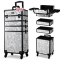 BYOOTIQUE Rolling Makeup Train Case 4in1 Cosmetic Trolley Organizer Case Lockable Salon Barber Case Traveling Cart Trunk with Wheels for Makeup Artist Trave NailCoyoteButtes Graystone