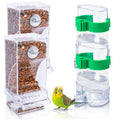 VCEPJH Lot de 4 mangeoires et abreuvoirs automatiques pour oiseaux, mangeoire et abreuvoir automatiques pour perroquets, distributeur de graines en acrylique, récipient alimentaire, accessoires de cage pour perruches, conures, canaris, pinsons.