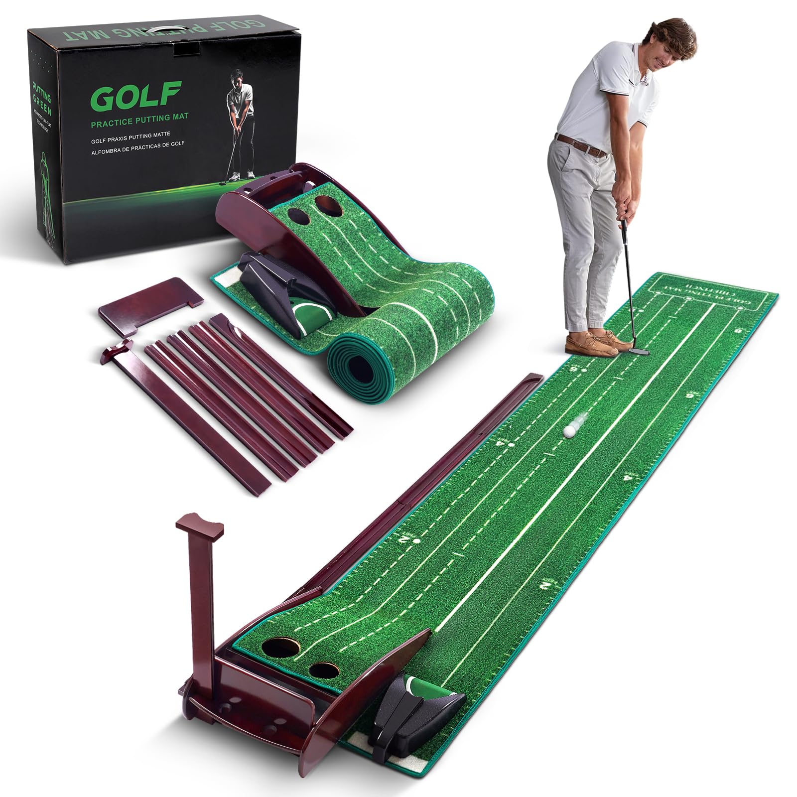 ChieFinch Golf Putting Mat for Indoors - Putting Green with 3 Tracks & Automatic Ball Return Golf Training Equipment for Mini Game & Golf Pratice at Home or in Office Gift for Golfer/Golf Lovers/Man