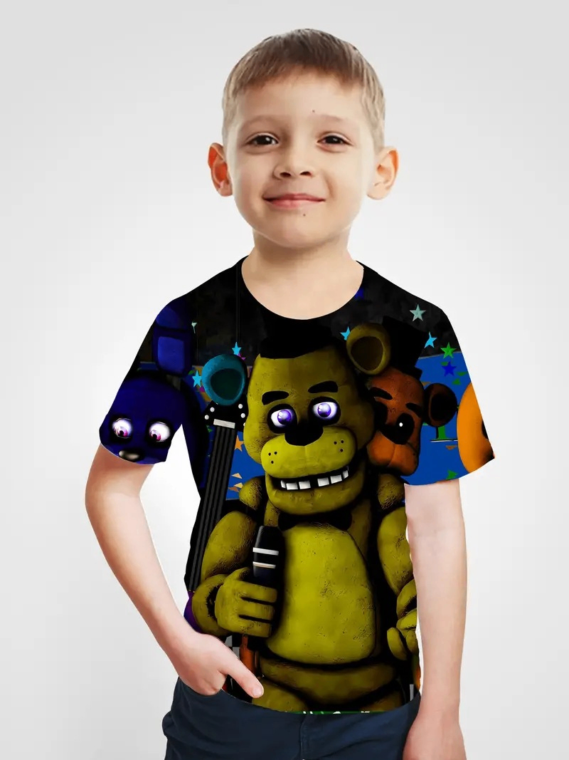 Children's Short-Sleeved T-Shirt with Cartoon Car Print