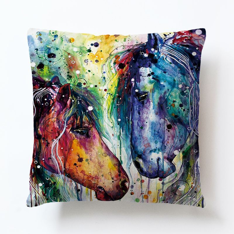 Colorful Horse Cotton and Linen Cushion Cover