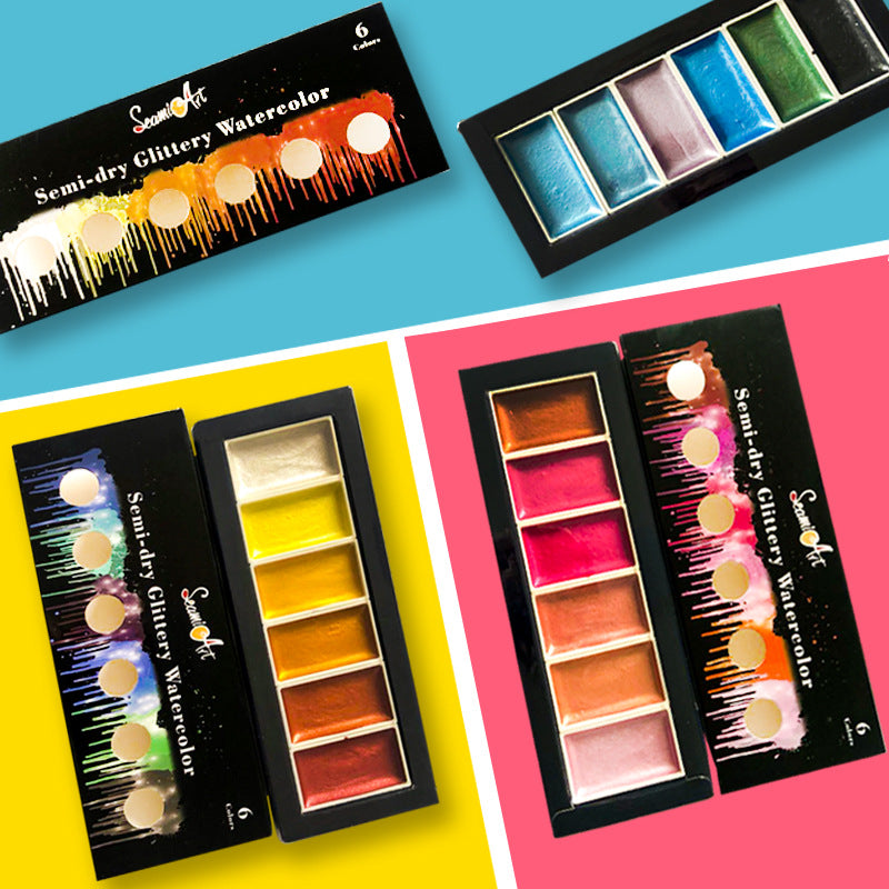 6-Color Pearl Metallic Solid Watercolor Paint Set