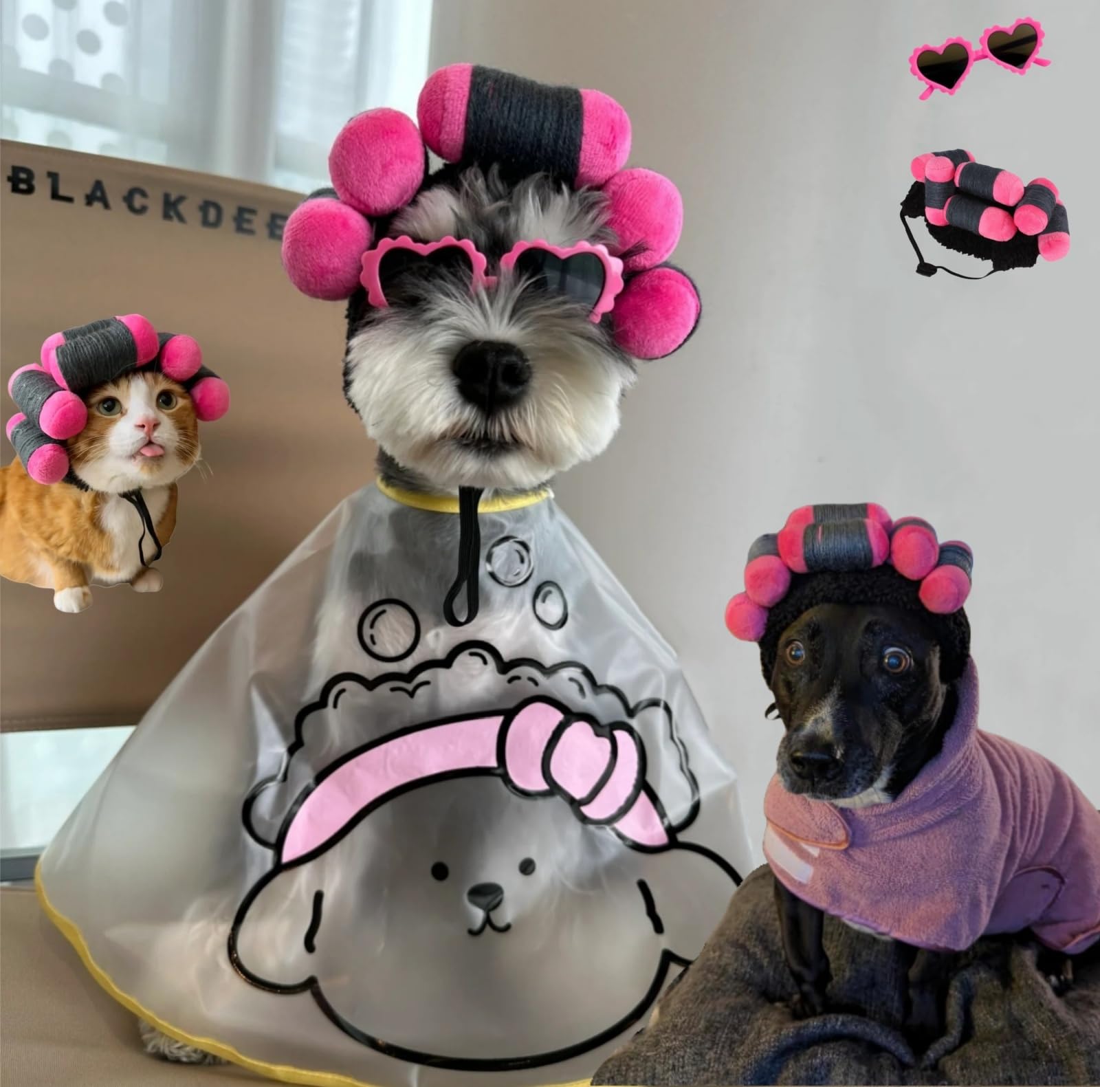 Funny Dog Curler Wig Costume with Glasses Cute Adjustable Soft Warm Pet Wigs for Small Medium and Large Dogs Cat Cosplay Wigs for Halloween Christmas Parties (Pet Head Circumference 6-27 inches)