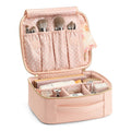 Vlando Leather Travel Makeup Train Case - Makeup Cosmetic Case Organizer Portable Artist Storage Bag with Adjustable Dividers for Cosmetics Makeup Brushes Toiletry Jewelry Digital Accessories Pink