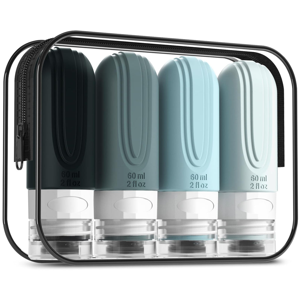 Mrsdry Travel Bottles for Toiletries Tsa Approved 2oz Travel size Bottles BPA Free Leak Proof Travel Toiletry Containers Refillable Travel Accessories with Toiletry Bag for Shampoo Liquid (4 Pack)