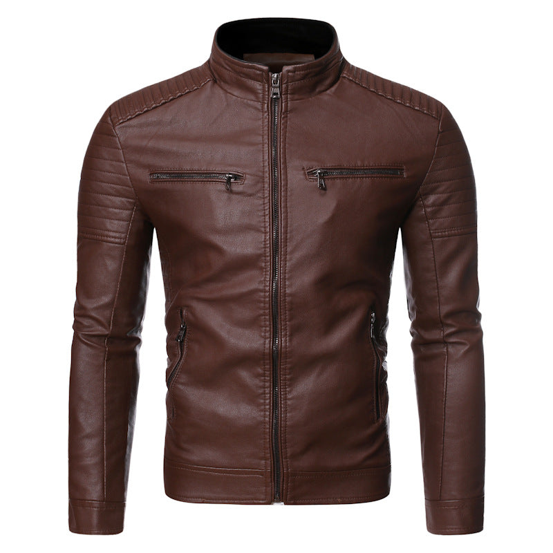 Casual Stand Collar Motorcycle Leather Jacket