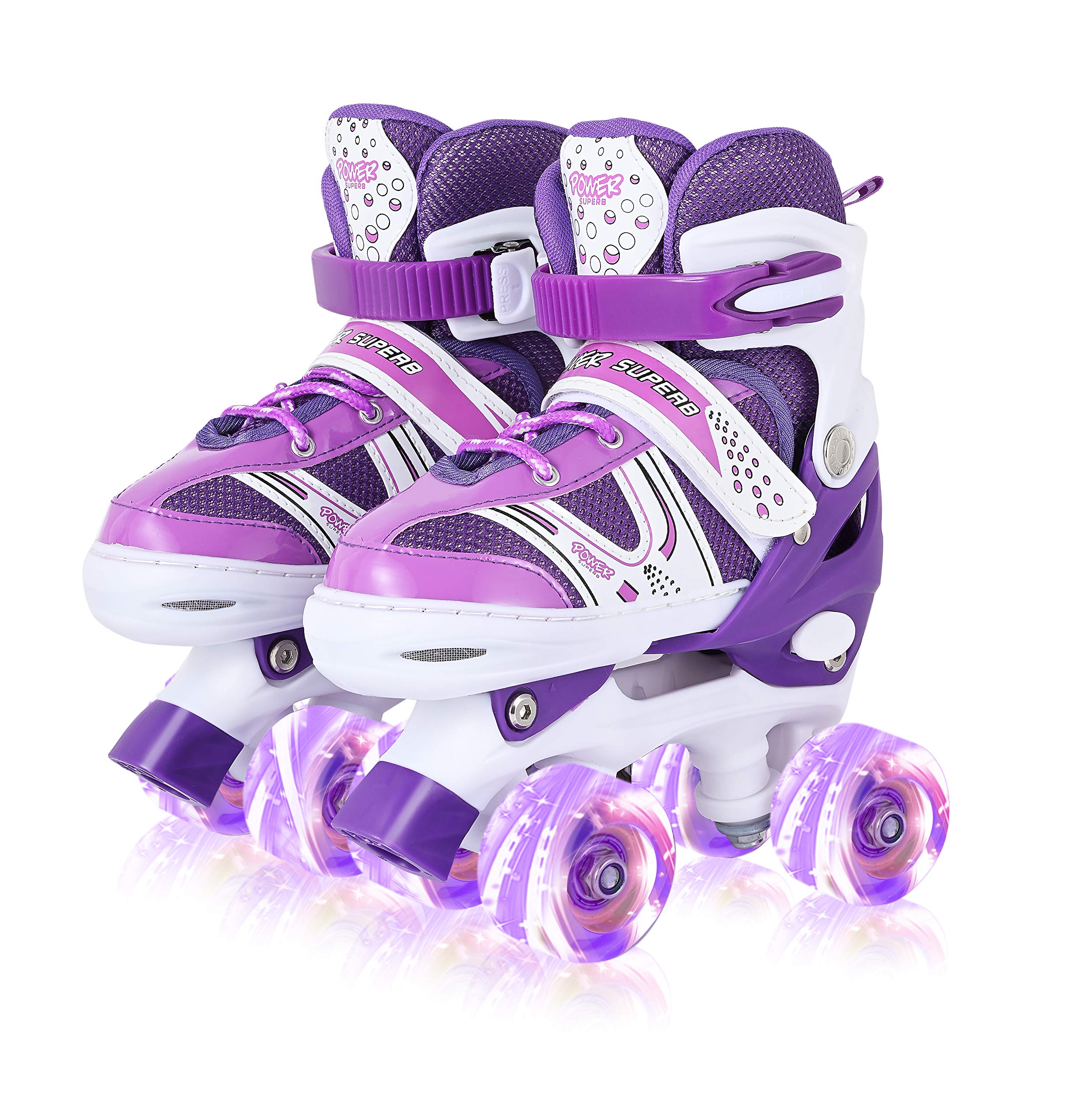 Roller Skates for Kids Adjustable Size Double Roller Skates with All Wheels Light up Fun Illuminating for Girls Boys for Kids Rollerskates for Kids Beginners Medium（2-5） Purple