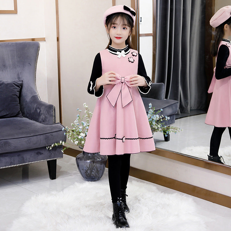 Girls' Casual Dress with Hood and Vest Design