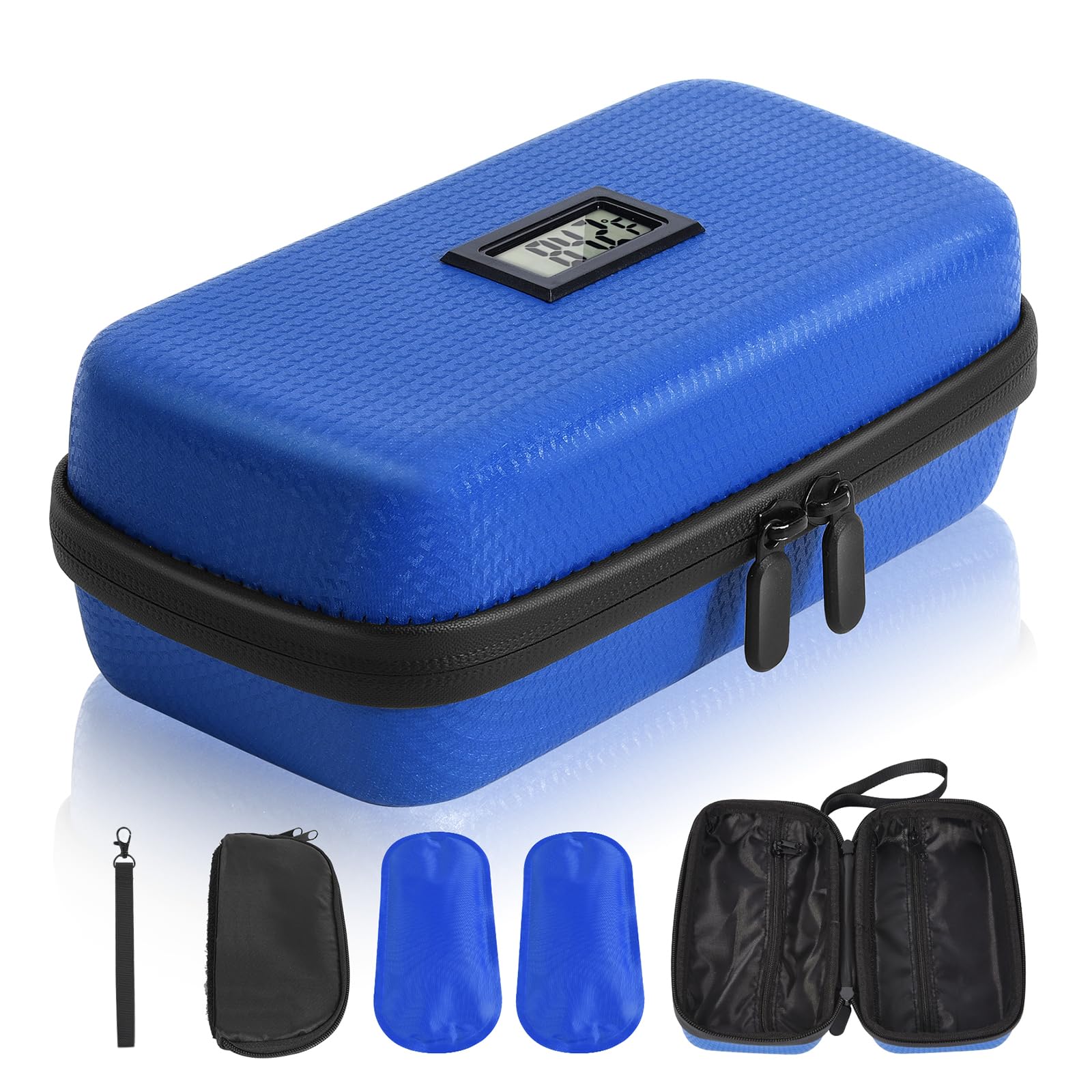 QUSSI 24-Hour Insulin Cooler Travel Case/with Thermometer Display - TSA-Approved Diabetic Medication Organizer Bag with Two Ice Packs for Refrigerated Medicine