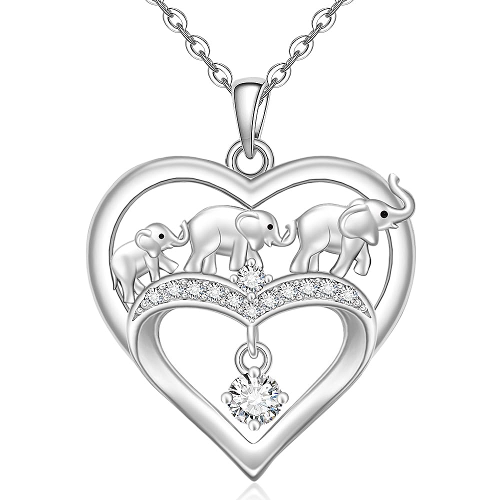 Elephant Necklace Heart Mom Mama Elephant Necklaces for Women Sterling Silver Christmas Mothers Day Gifts