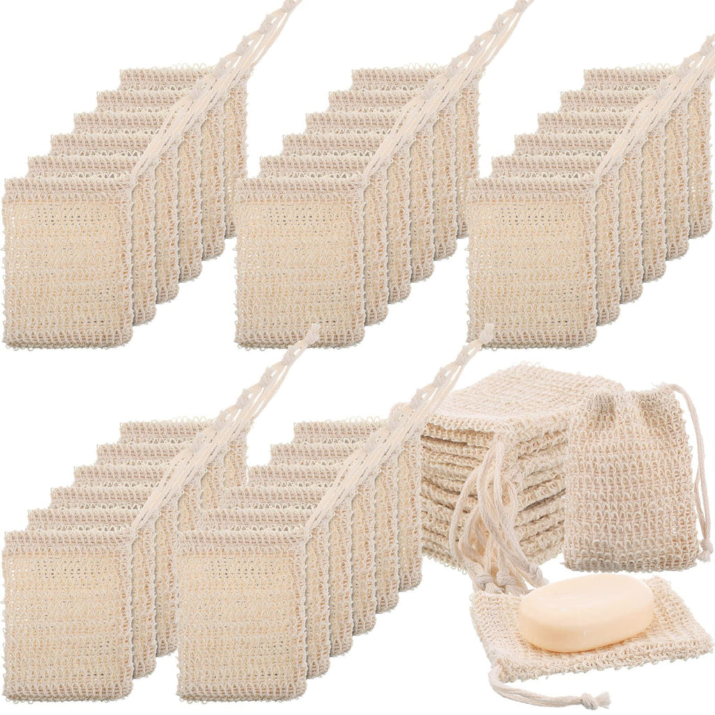 Rtteri 150 Pcs Soap Exfoliating Bag Natural Sisal Soap Pouch Soap Saver Body Shower Bar Soap Pouch Shampoo Soap Bags Mesh Body Soap Net with Drawstring for Foaming and Drying