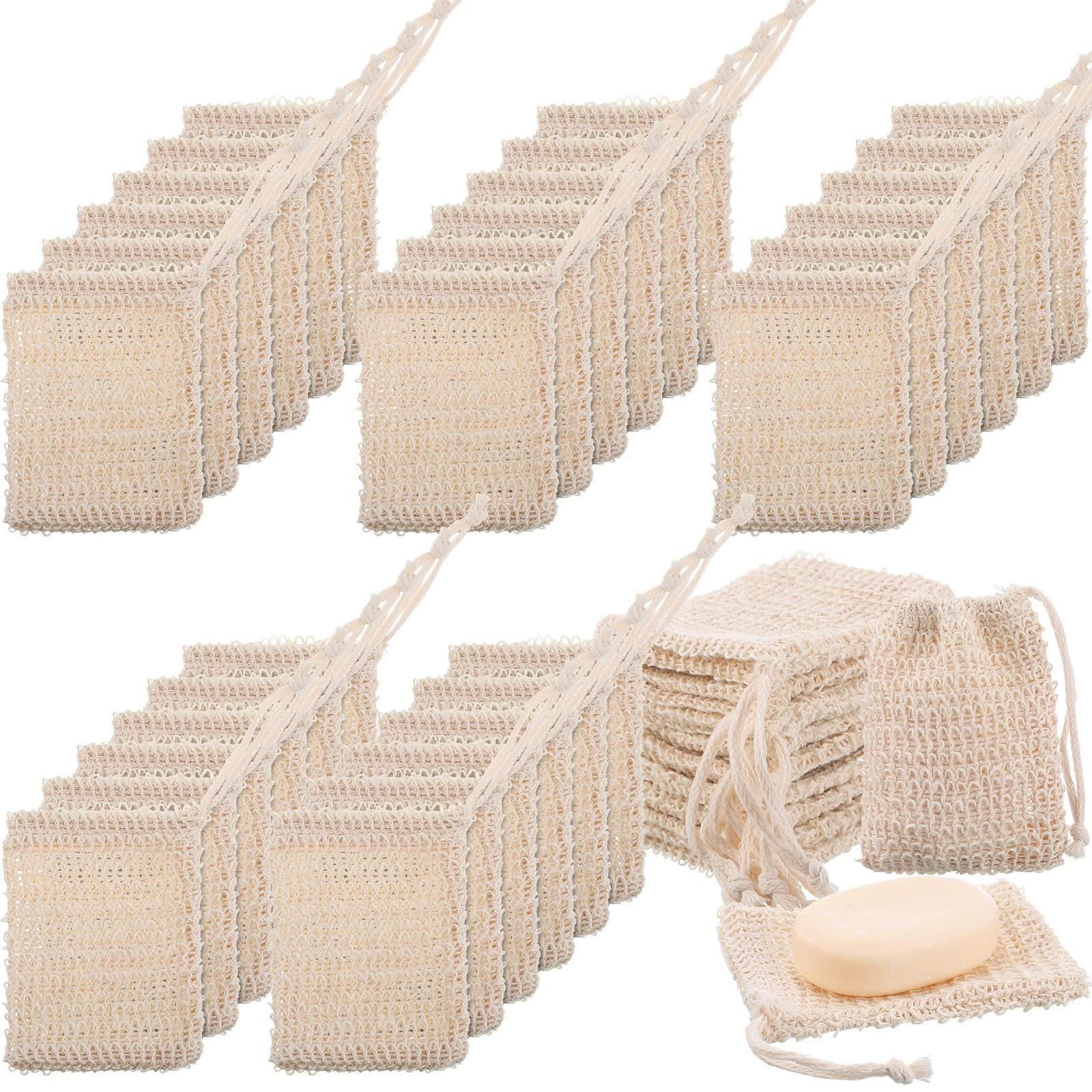 Rtteri 150 Pcs Soap Exfoliating Bag Natural Sisal Soap Pouch Soap Saver Body Shower Bar Soap Pouch Shampoo Soap Bags Mesh Body Soap Net with Drawstring for Foaming and Drying