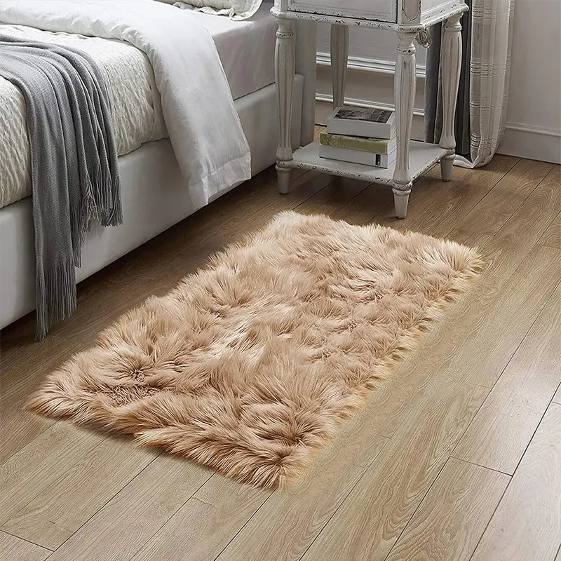 Ultra-Soft Khaki Plush Rug for Living Room and Bedroom