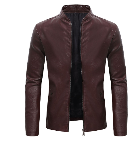 Men's Slim Fit Stand-Up Collar Leather Jacket
