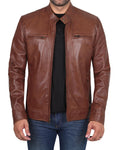 fjackets Leather Jackets for Mens - Biker Real Lambksin Cognac Leather Jacket Men | [1100496] Dodg Tan Wax 2XL