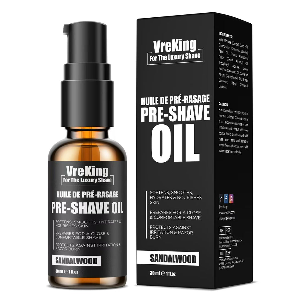 Vreking Pre Shave Oil For Men Men Beard Pre Shaving Oil For Men For Safety Razor & Straight Razor Pre-Shave Oil Men For Smooth Shave Protects Against Irritation & Razor Burn Sandalwood 30ml