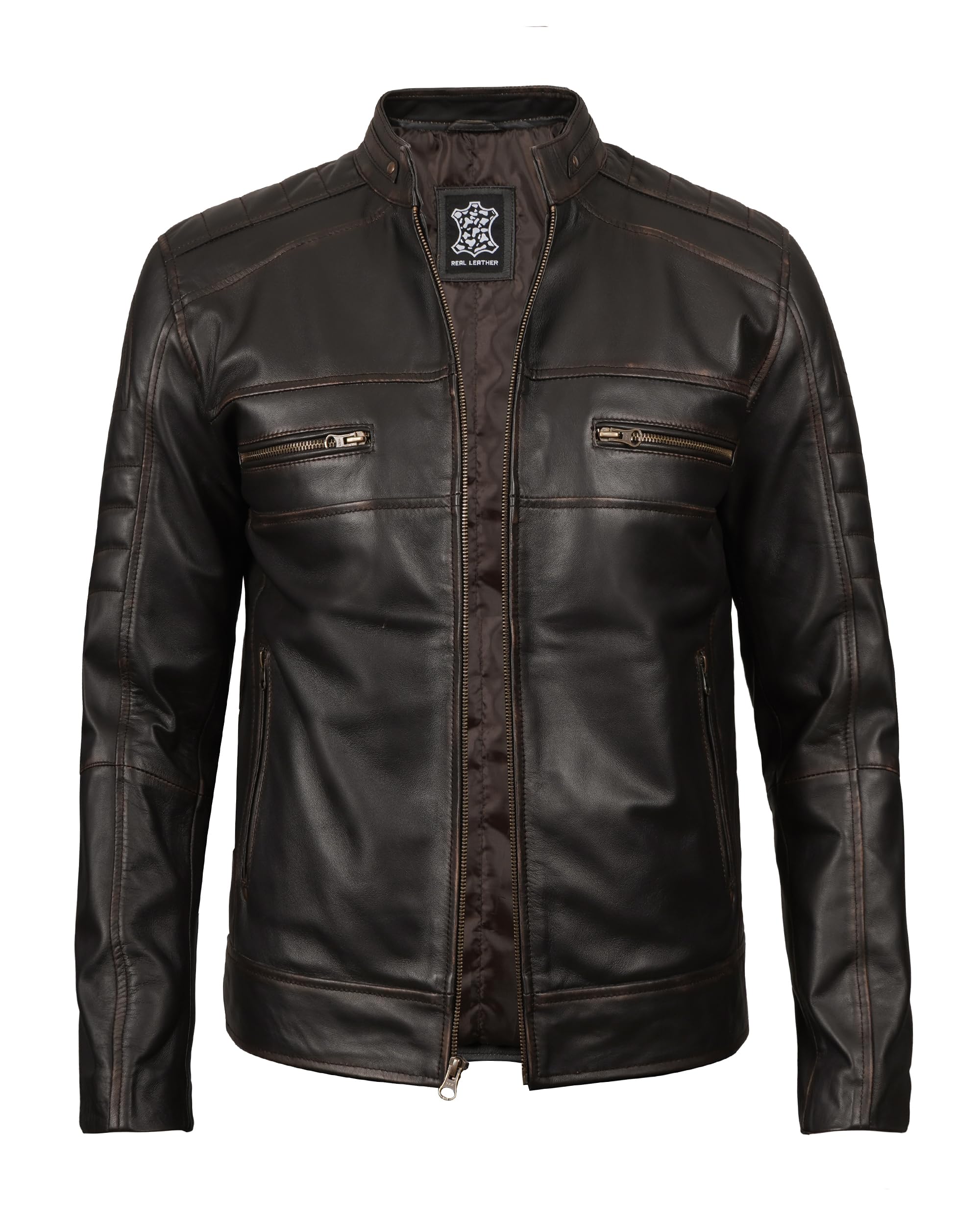 fjackets Cafe Racer mens motorcycle jacket Men - Leather Biker Motorcycle Jacket Mens - Austin Ruboff (N2) | [1516042] S