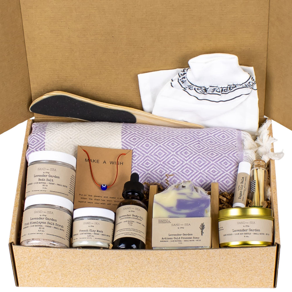 Bath Gift Set for Women Handmade Gifts For Women Relaxing Pampering & Beauty Gift Basket Unique Spa Kit for Woman Mom Best Friend Self Care Gift Box 13 pc (Lavender Garden)
