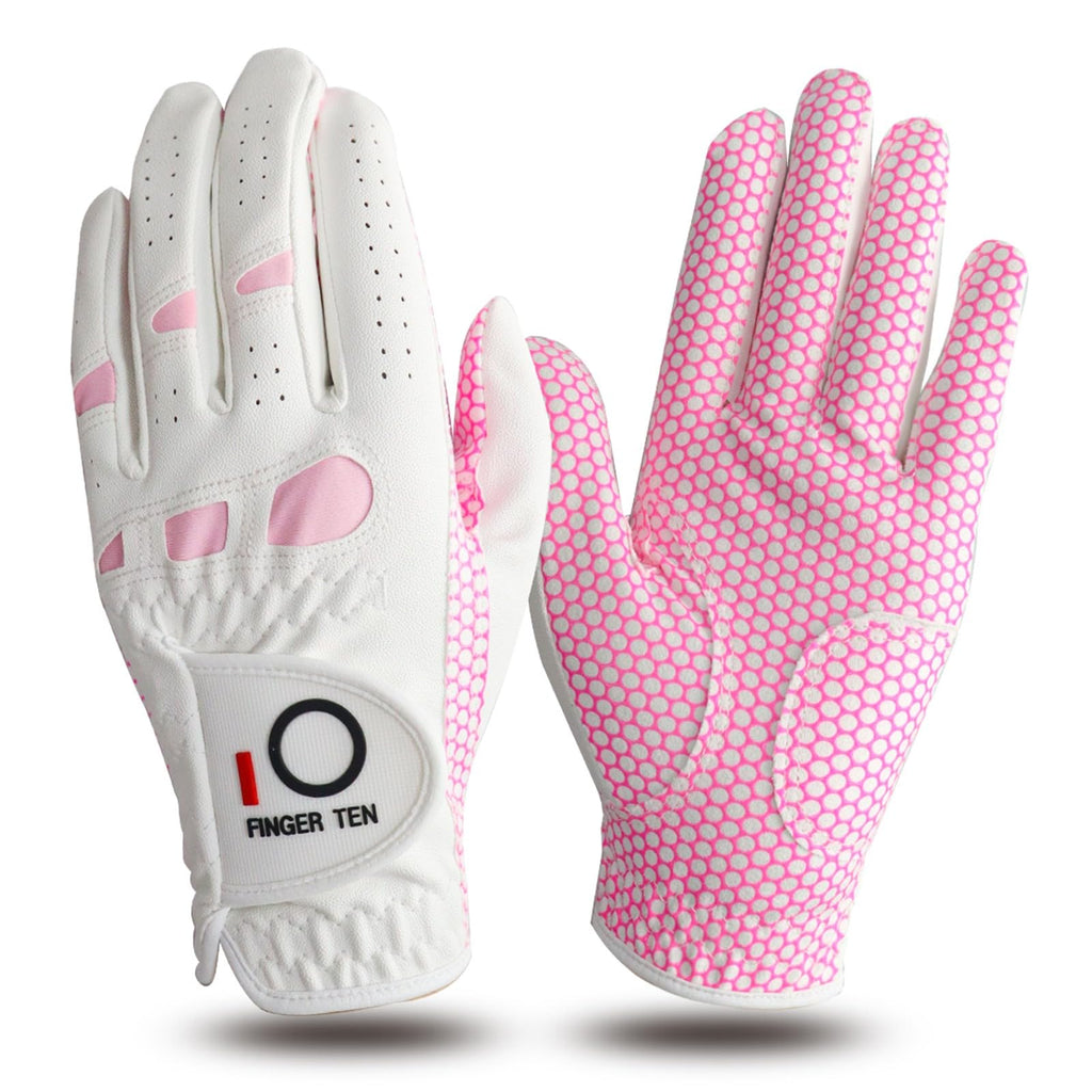 Amy Sport Womens Golf Glove 2 Pack Golf Gloves Women Right Handed Golfer Left Hand Ladies Rain Grip All Weather Pink Size Small Medium Large XL (X-Large Worn on Right Hand)