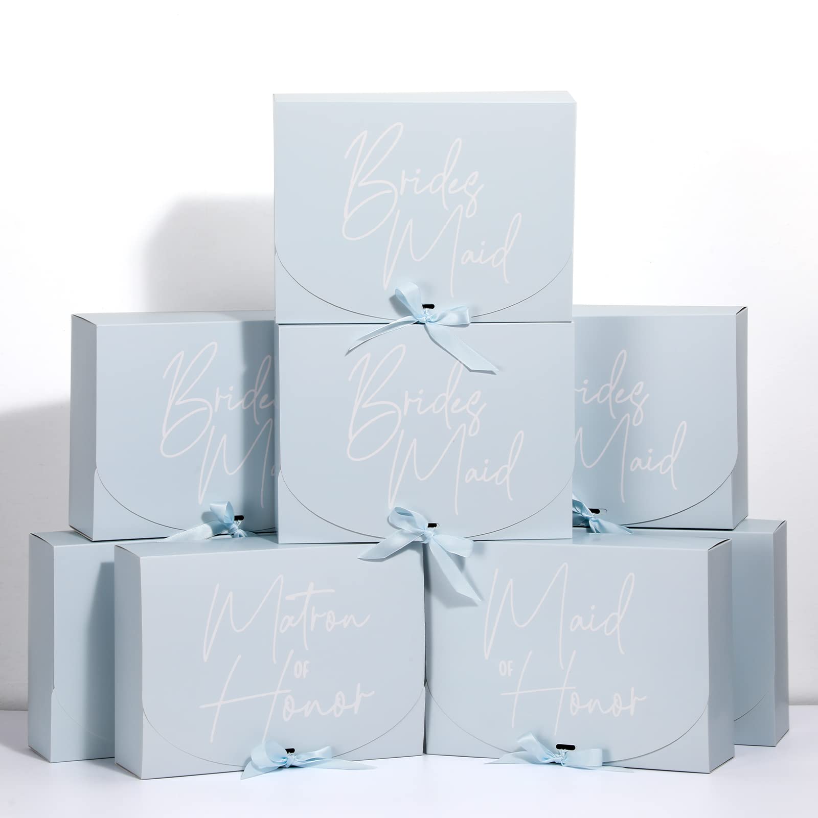 Marspark 8 Pack Bridesmaid Proposal Gifts Boxes Set Maid of Honor Proposal Box Matron of Honor Bridesmaid Gift Boxes with Ribbon for Bridal Party Proposal Gifts(Blue Series Style)