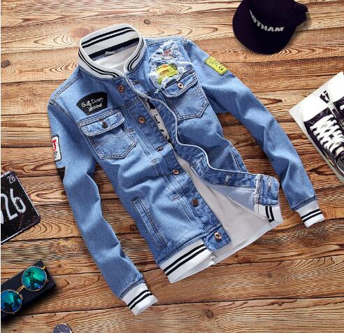2020 Men's Slim Fit Denim Jacket with Stand Collar