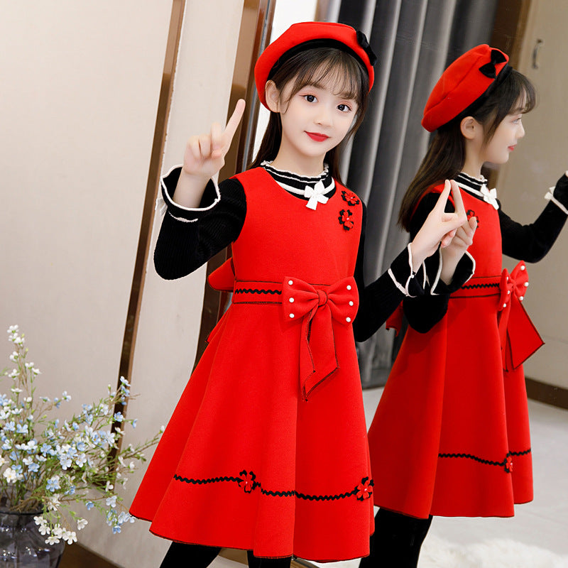 Girls' Casual Dress with Hood and Vest Design