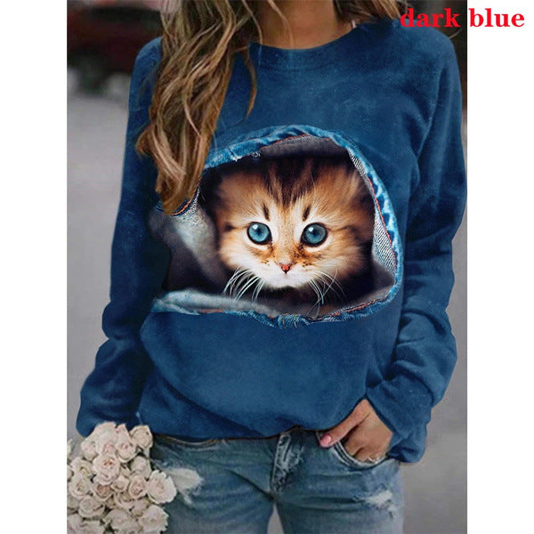 Casual Women's Long-Sleeved T-Shirt with Cartoon Print