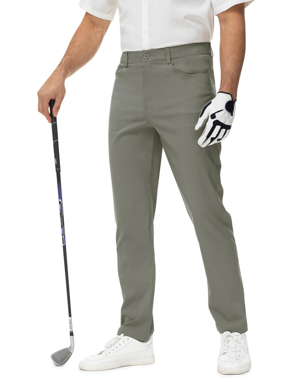 Rdruko Mens Golf Stretch Pants Casual Slacks Lightweight Business Quick Dry Dress Work Trousers Army Green 36