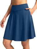 SANTINY 20 Knee Length Skorts for Woman 4 Pockets High Waisted Womens Tennis Golf Skirts Long Athletic Skirt with Shorts(Blue_S)