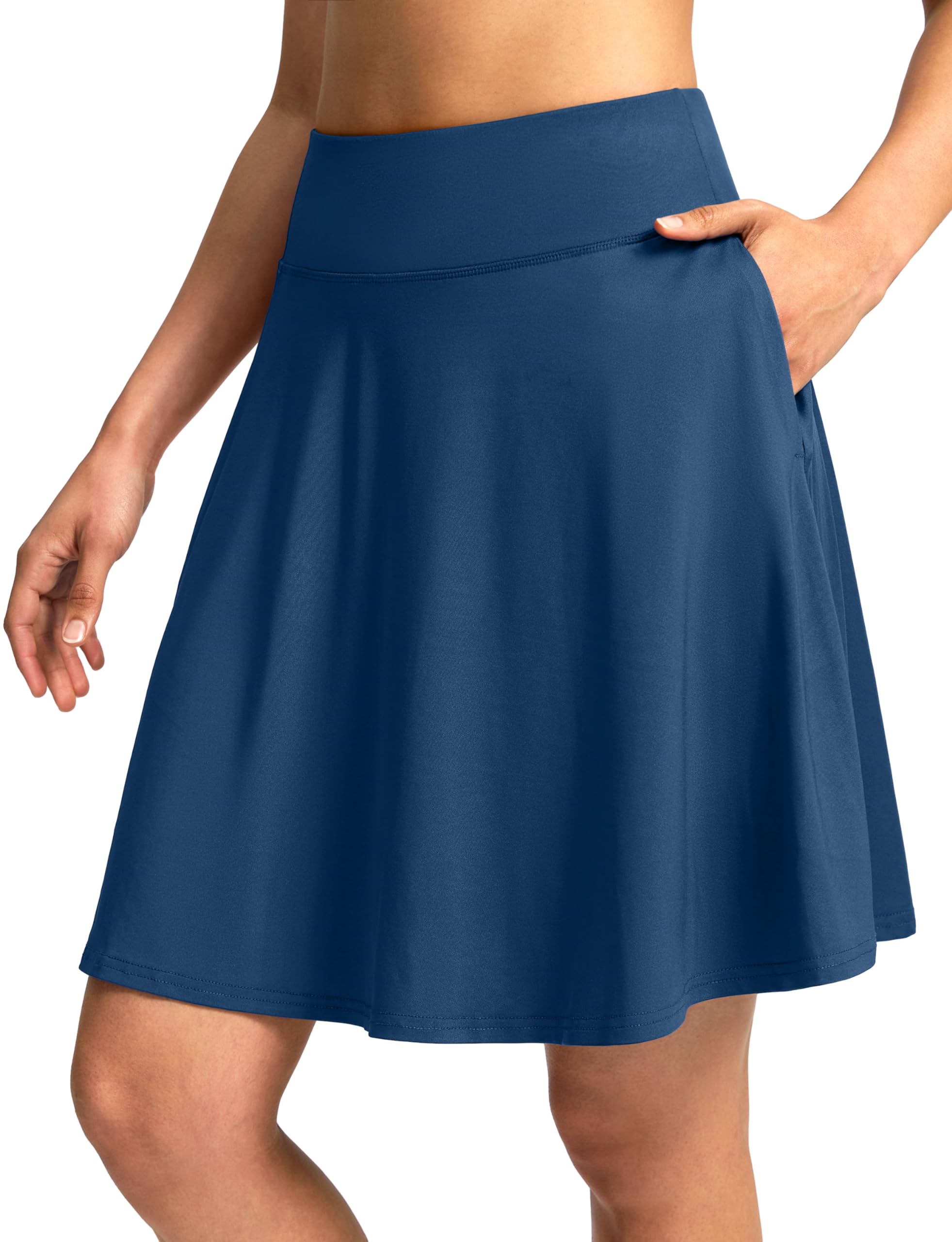 SANTINY 20 Knee Length Skorts for Woman 4 Pockets High Waisted Womens Tennis Golf Skirts Long Athletic Skirt with Shorts(Blue_S)