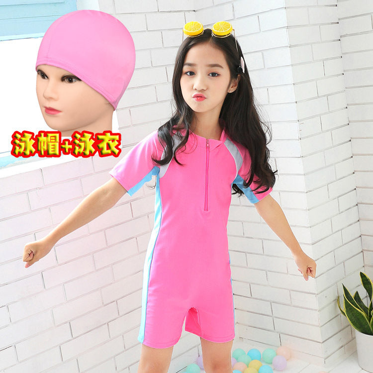 Girls' One-Piece Swimsuit for Sun Protection Training