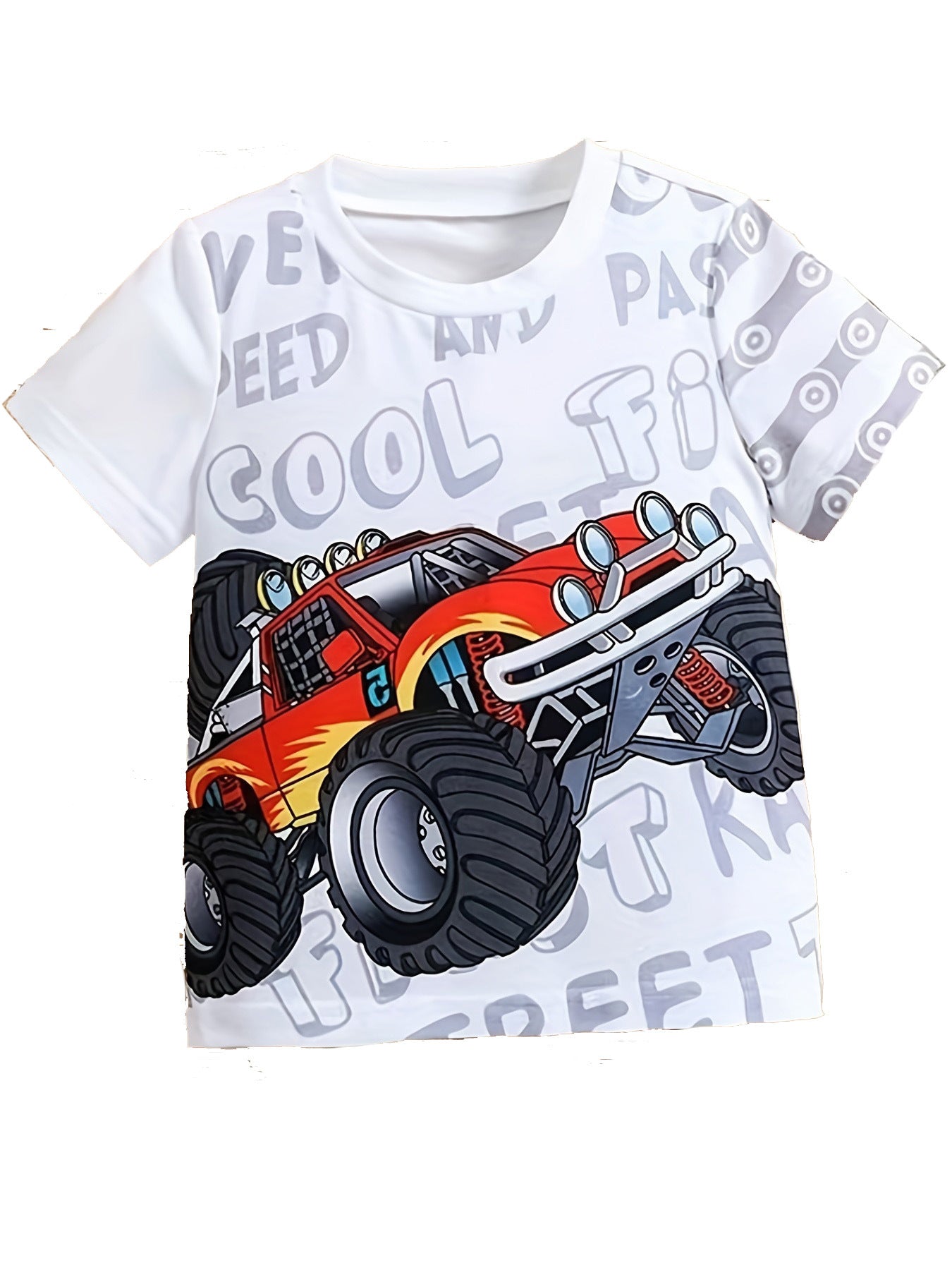 Children's Short-Sleeved T-Shirt with Cartoon Car Print