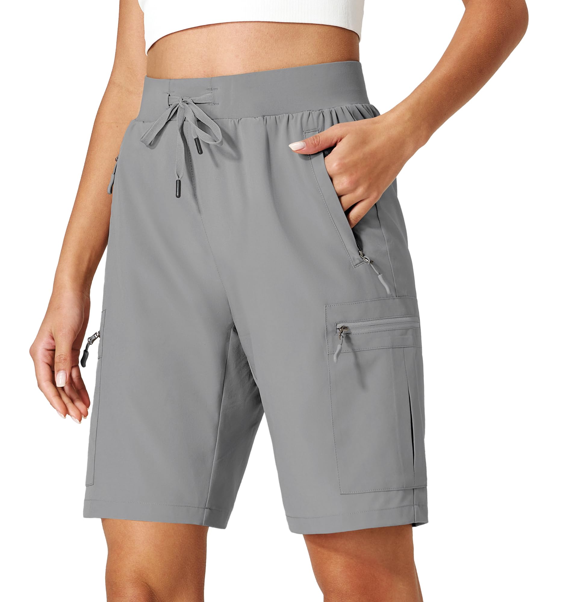 Ksmien Womens Hiking Cargo Shorts Quick Dry Lightweight Summer Shorts with Zipper Pockets for Travel Golf Camping