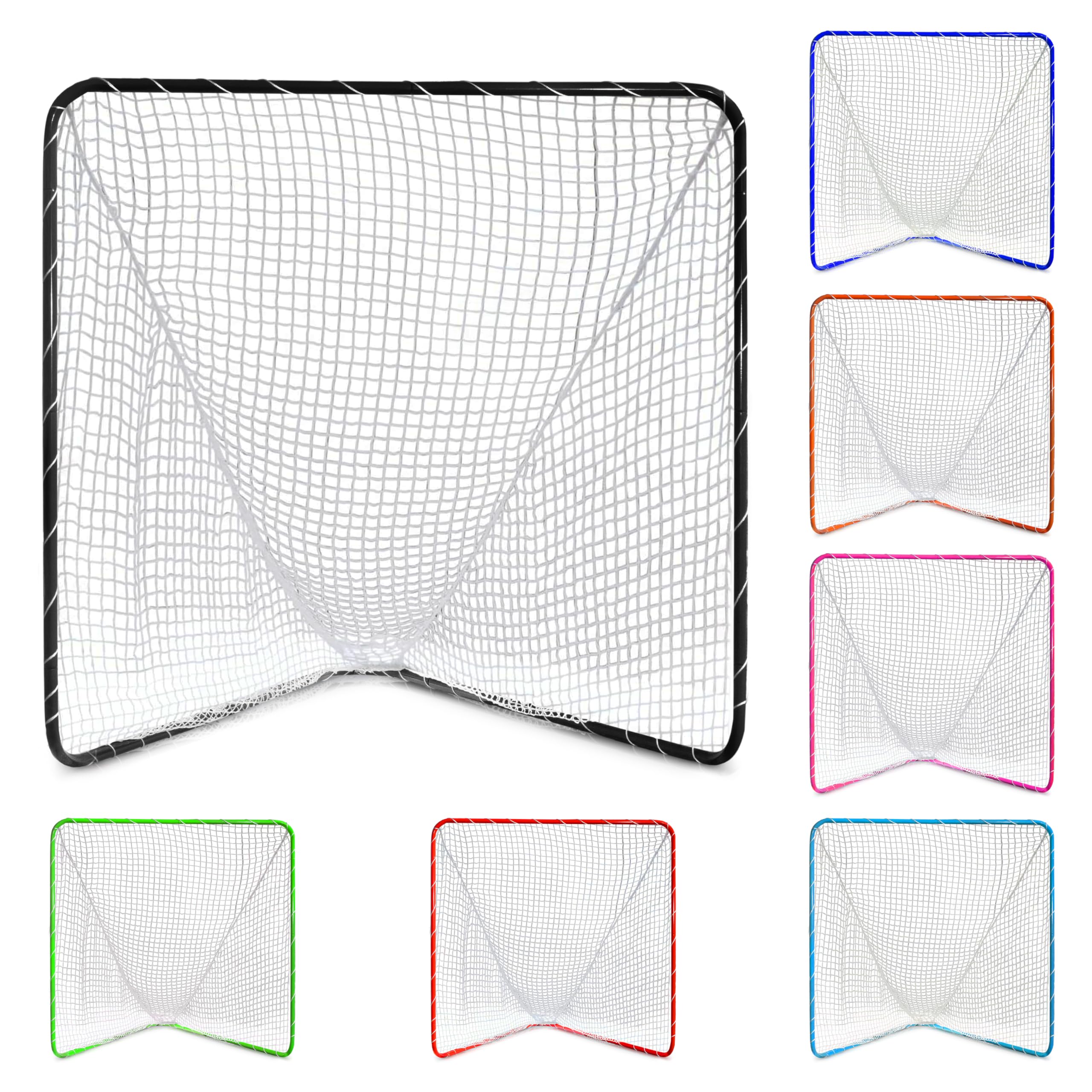 Velocity - Lacrosse Goal - Portable Steel Frame with Black Net Perfect for Youth and Adult Training Backyard Design – Black Frame White Net