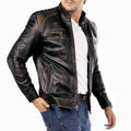 Jild Signature Diamond Style Café Racer Lambskin Leather Jacket Men - Mens Casual Real Leather Quilted Style Motorcycle Jacket (DM-Rub-S)