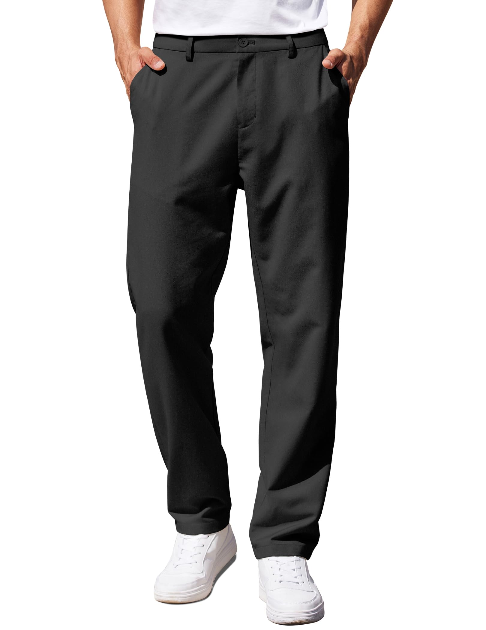 COOFANDY Mens Chino Pants Regular Fit Lightweight Flat Front Twill Pants Pocket Black