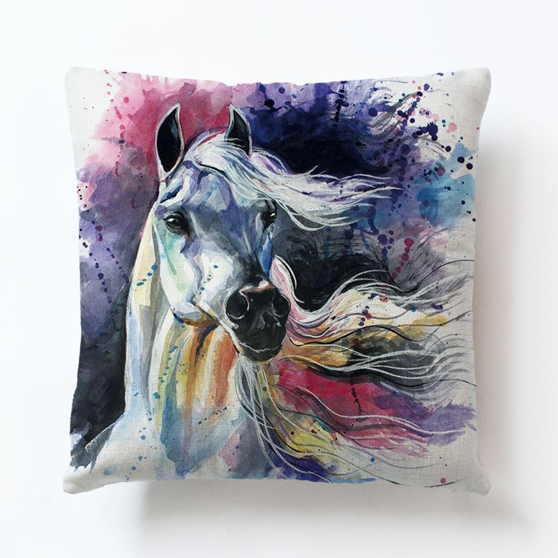 Colorful Horse Cotton and Linen Cushion Cover