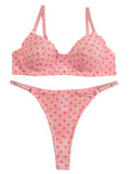 Lilosy Sexy Mesh Sheer Underwire Push Up Women Lingerie Set See Through Bra Panty 2 Piece Pink Small