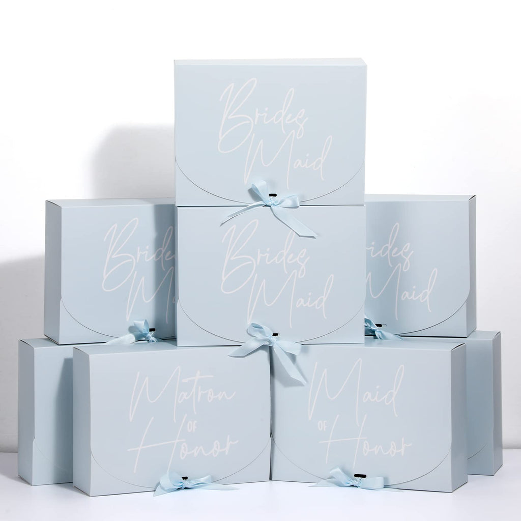 Marspark 8 Pack Bridesmaid Proposal Gifts Boxes Set Maid of Honor Proposal Box Matron of Honor Bridesmaid Gift Boxes with Ribbon for Bridal Party Proposal Gifts(Blue Series Style)