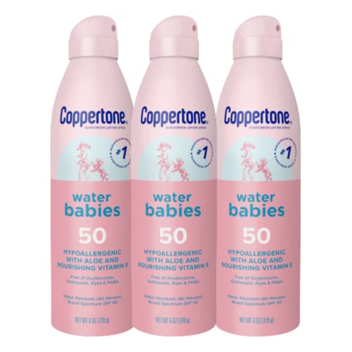Coppertone Water Babies Sunscreen Lotion Spray SPF 50 Pediatrician Recommended Baby Sunscreen Spray Water Resistant Sunscreen for Babies Bulk Sunscreen 6 Oz Pack of 3