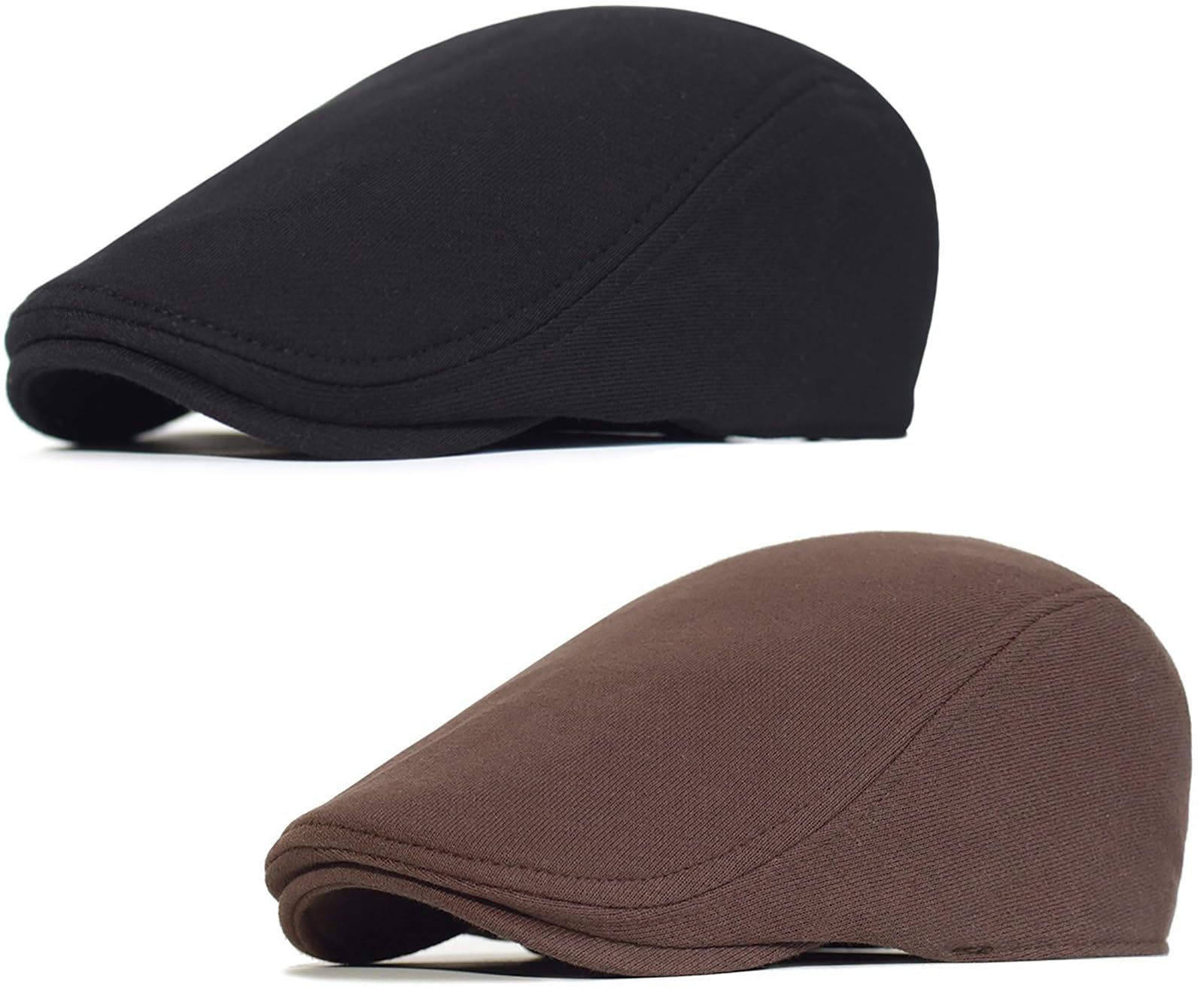 2 Pcs Mens Womens Black Brown Newsboy Flat Cap Beret Hat Ivy Irish Gatsby Driving Cabbie Hat