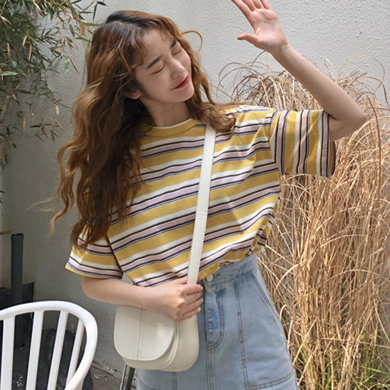 Summer Korean Style Striped Loose Short Sleeve T-Shirt