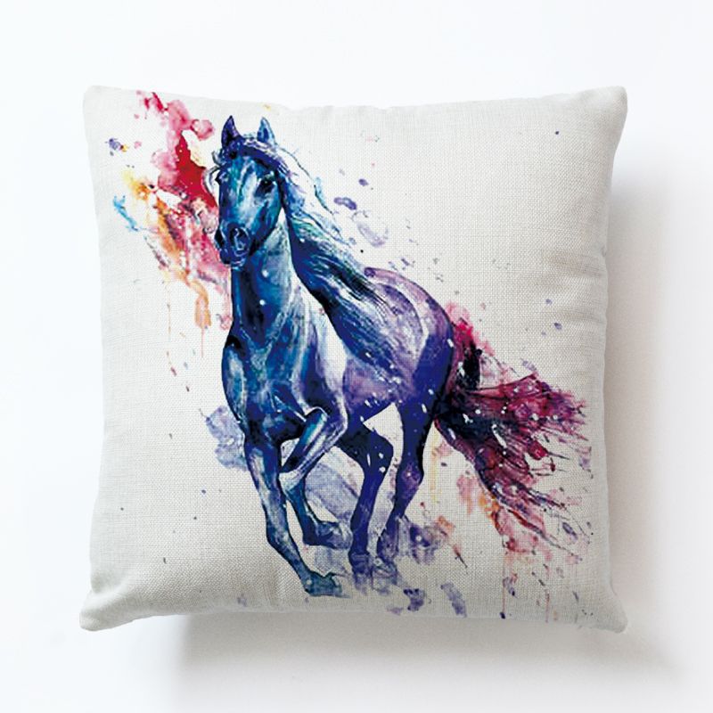 Colorful Horse Cotton and Linen Cushion Cover