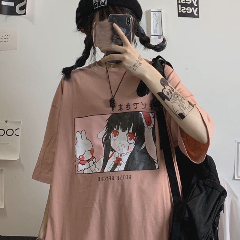Korean Style Cartoon Loose Short Sleeve T-Shirt for Women