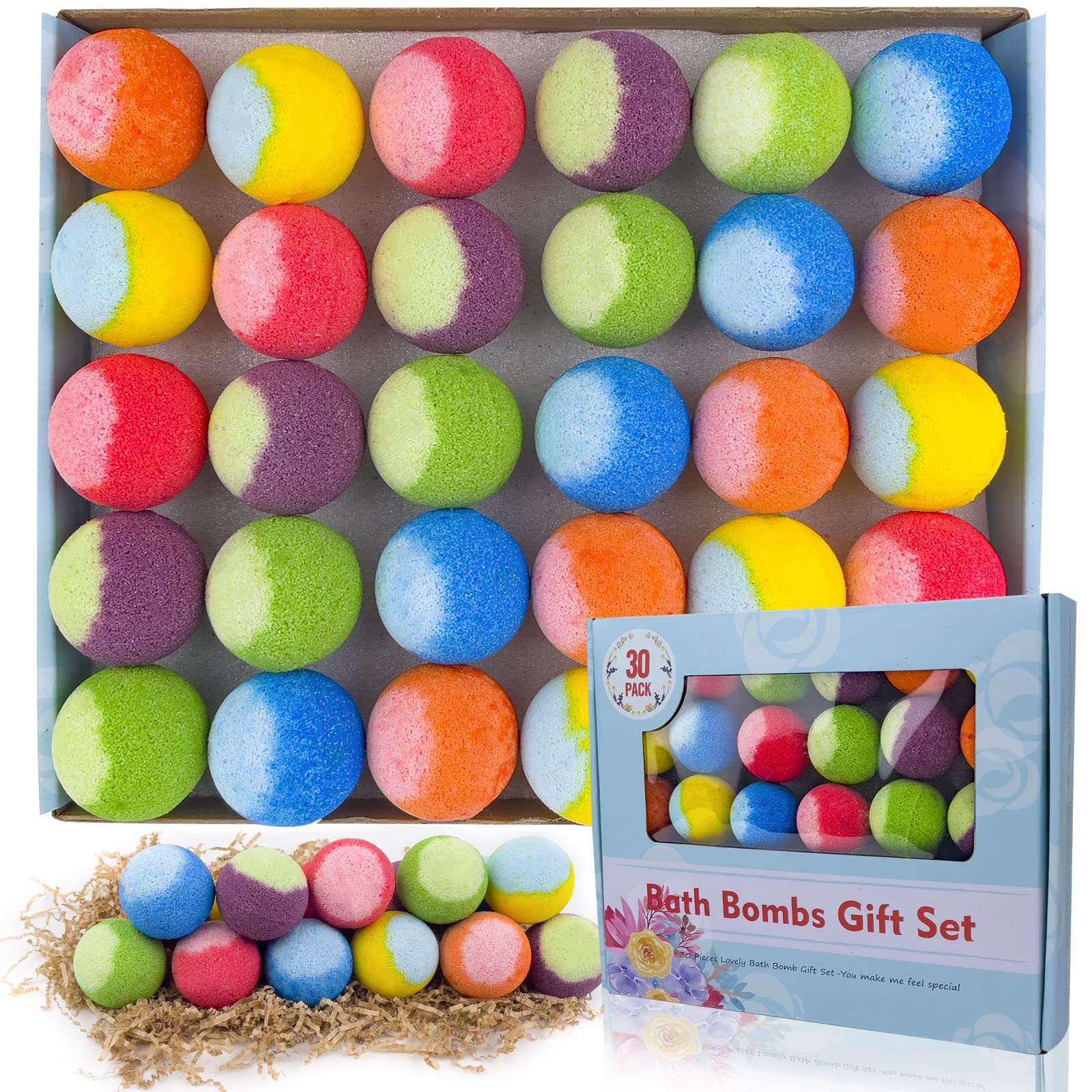 30 Pcs Bath Bomb Gift Set Natural Organic Mini Bath Bombs Handmade with Rich Fizz - Birthday Gift for Kids/Women/Men Mothers Day Ideal Gift for Valentines Day