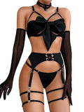 Kaei&Shi Sexy Bow Lingerie for WomenUnwrap Present Bra And Panty SetStrappy Garter Lingeries Xmas Valentines Birthday GiftBlackMedium