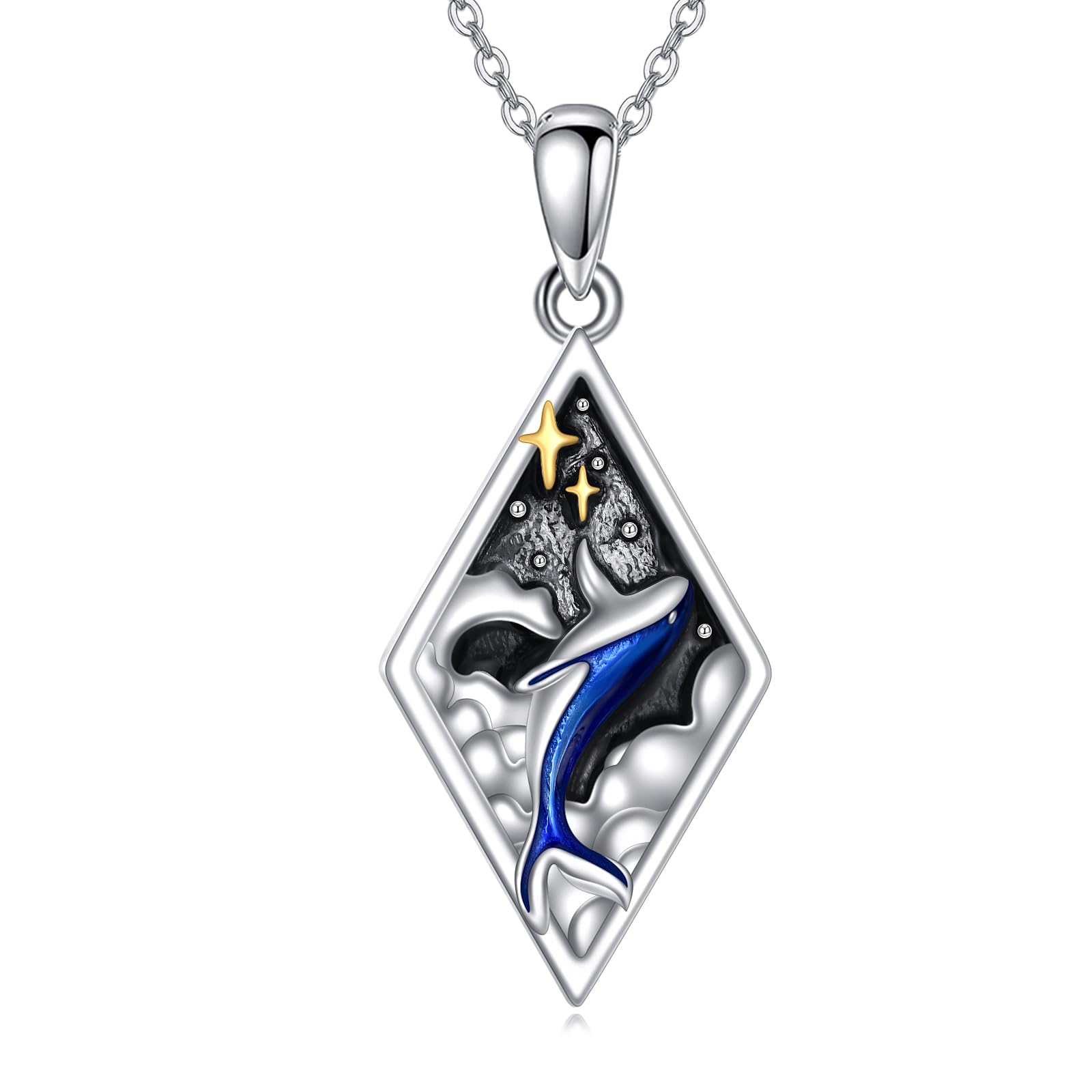 YFN Whale Necklace Sterling Silver Whale Pendant Necklace Whale Jewelry For Women Blue Whale Gifts For Mom