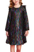 GRACE KARIN Girls Sequin Long Sleeve Formal Dresses 2024 Sparkle Midi Fancy Party Dress(Multicolor Black5-6 Years)